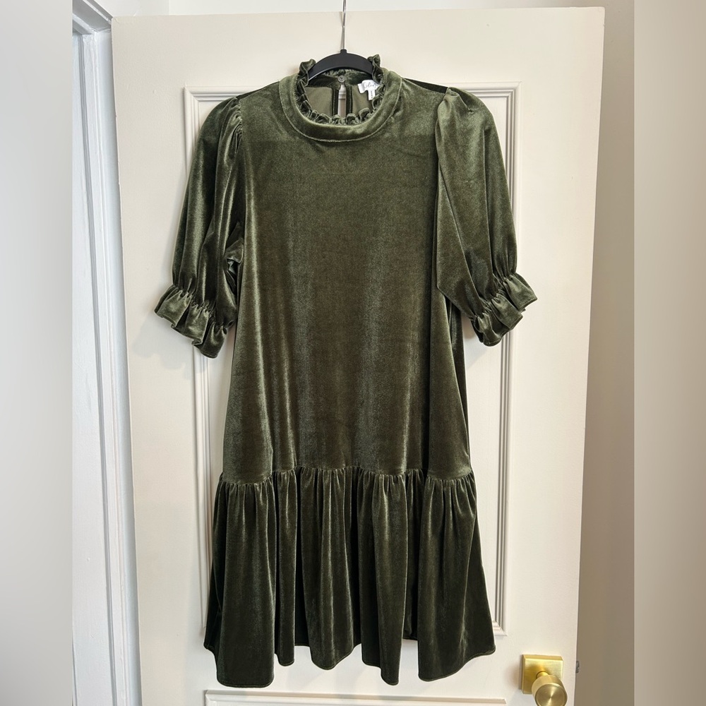 Calista Olive Green Velvet Dress